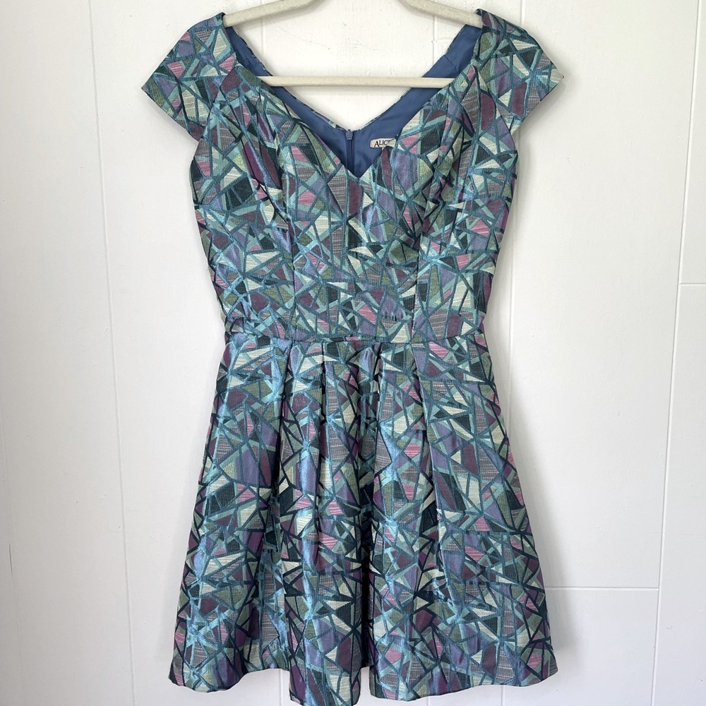 Alice’s Pig Colorful Printed Cap Sleeve Fit & Flare Short Dress Lined ~ Size S